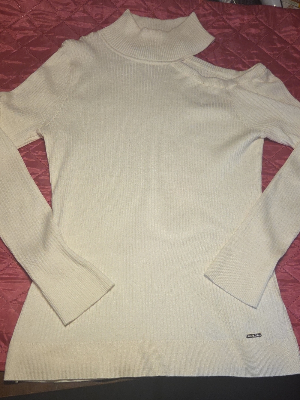 DKNY Cream Ribbed Turtleneck Long Sleeve Sweater